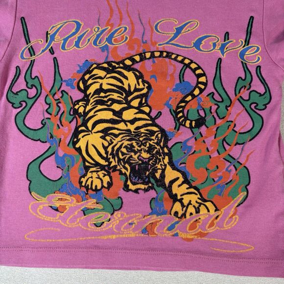Urban Outfitters Size M Baby Tee Pink Pure Love Eternal Tiger Graphic Y2K Crop - Picture 6 of 8